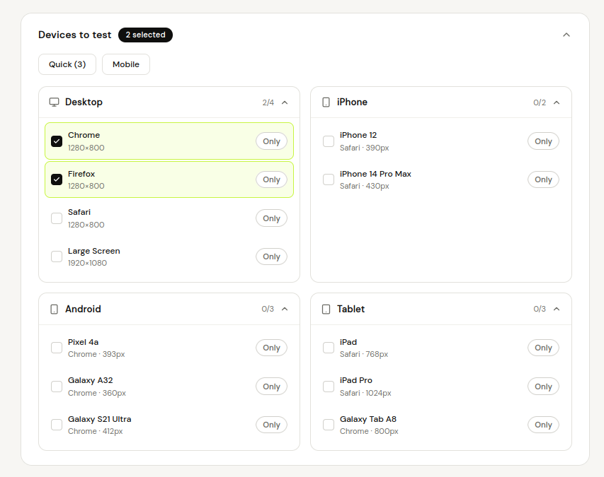 Devices to test